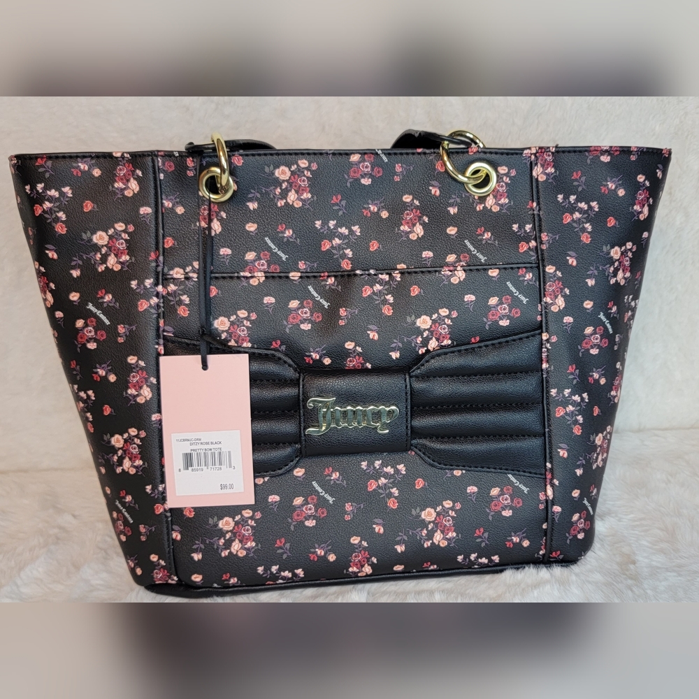 NWT Juicy Couture Ditzy Rose Black Pretty Bow Tote